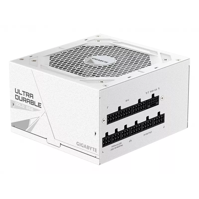 Toiteplokk GIGABYTE UD850GM PG5 V2 ICE — 850 W, PCIe Gen 5.1, 80 PLUS Gold, täismodulaarne, 120 mm ventilaator, ATX 3.1, UK pistik, valge