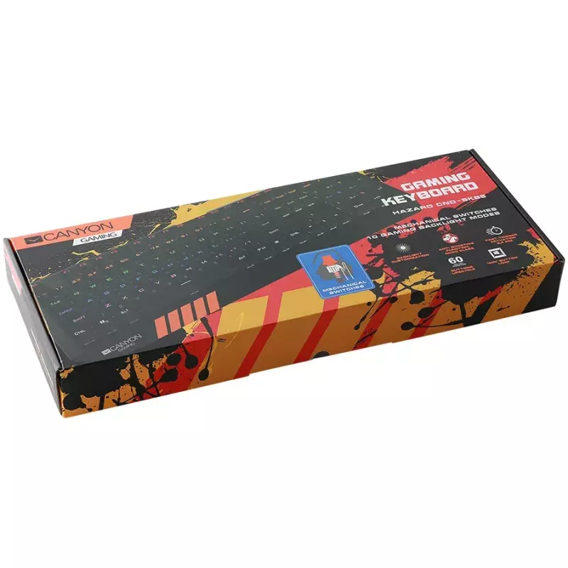 Mehaaniline mängurklaviatuur CANYON Hazard GK-6 RGB juhtmega must US/RU paigutusega