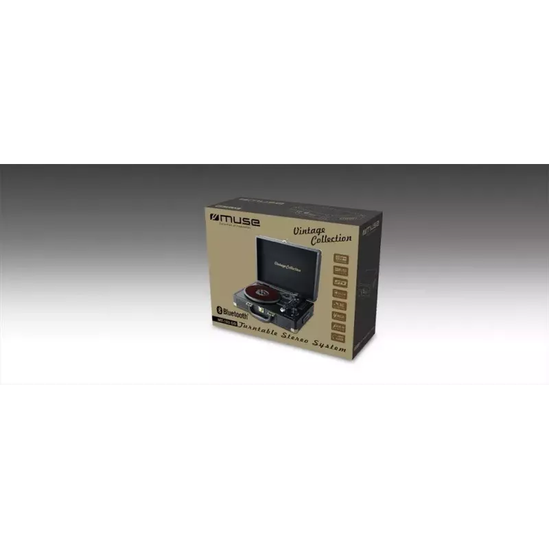 Vinüülipleier Muse MT-103 GD Must — 33/45/78 p/min, vahelduvvooluadapter 100–240 V, kompaktne 350×113×255 mm, 2,7–3 kg