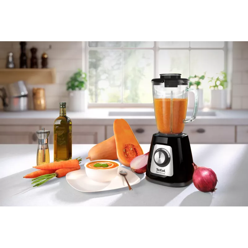 Lauapealne blender Tefal BL4358 — 800 W, 1,25 L klaaskann, jääpurustus, must/harjatud teras