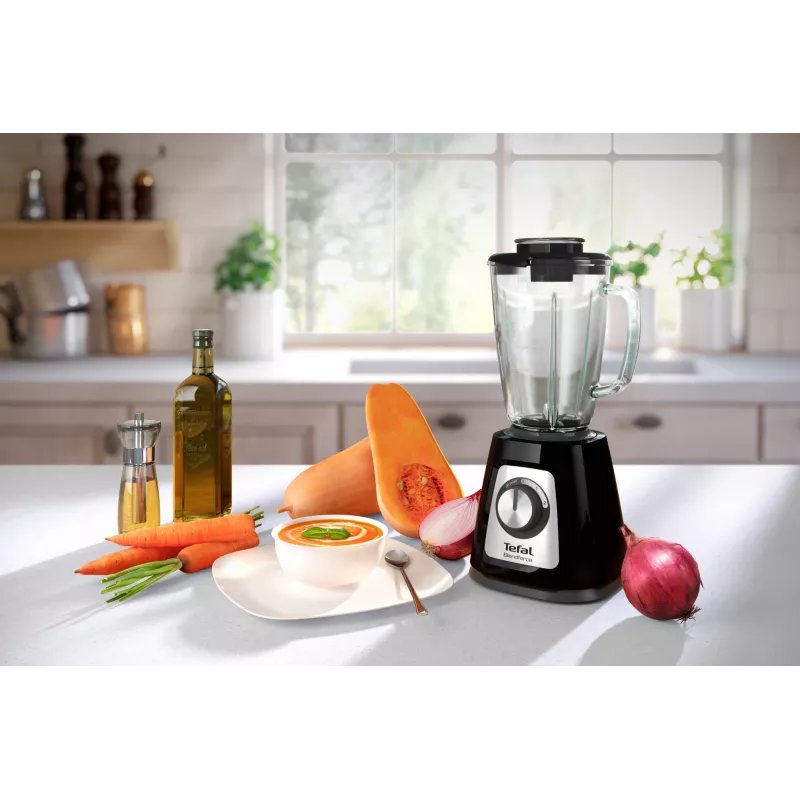 Lauapealne blender Tefal BL4358 — 800 W, 1,25 L klaaskann, jääpurustus, must/harjatud teras