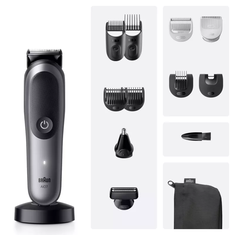 Trimmer BRAUN 80789908 tumehall — 21 pikkusastet, liitiumioonaku, 120 min tööaeg, vahelduvvool/aku