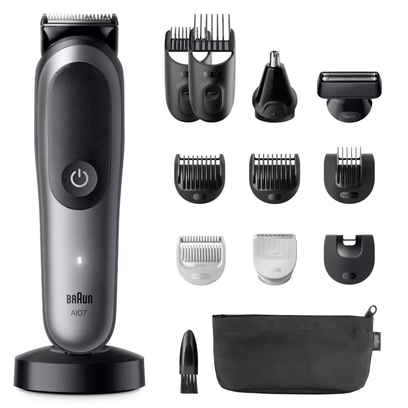 Trimmer BRAUN 80789908 tumehall — 21 pikkusastet, liitiumioonaku, 120 min tööaeg, vahelduvvool/aku
