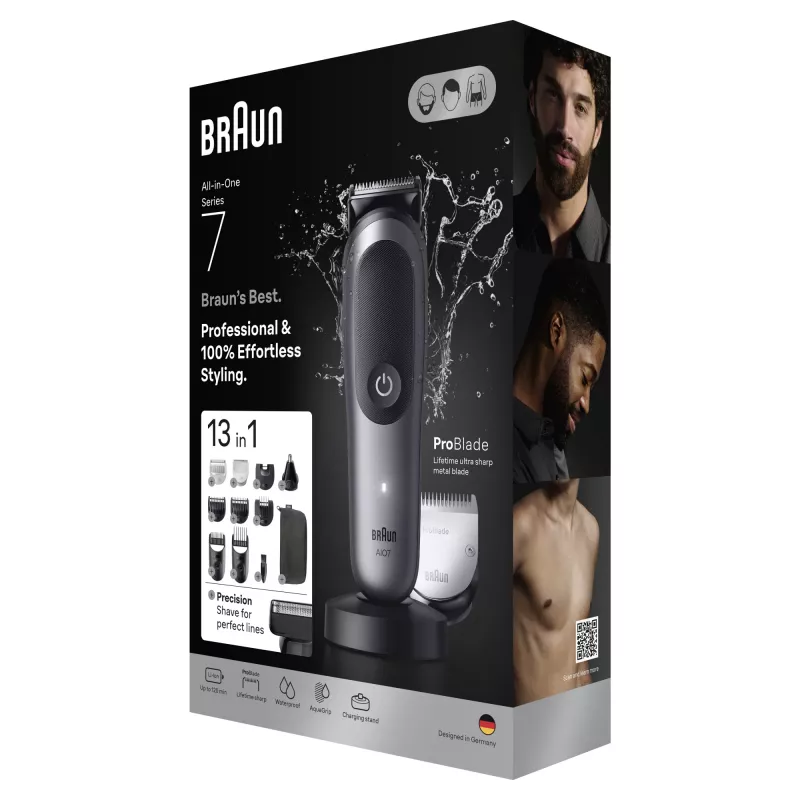Trimmer BRAUN 80789908 tumehall — 21 pikkusastet, liitiumioonaku, 120 min tööaeg, vahelduvvool/aku