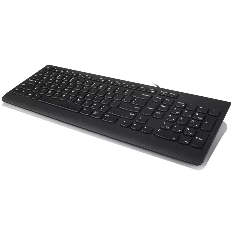 Juhtmega klaviatuuri ja hiire komplekt Lenovo 300 — täissuuruses QWERTY, US English, USB, must, 1,8 m kaabel, hiir 1600 DPI