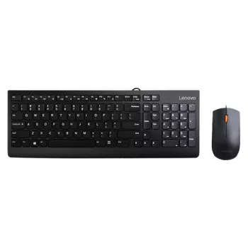 Juhtmega klaviatuuri ja hiire komplekt Lenovo 300 — täissuuruses QWERTY, US English, USB, must, 1,8 m kaabel, hiir 1600 DPI