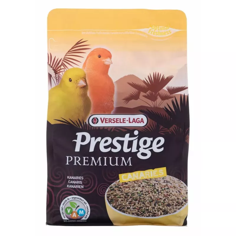 Täiskuivsegu kanaarilindudele VERSELE-LAGA Prestige Premium 800 g — 17% valku, 13% rasva, 6% kiudaineid