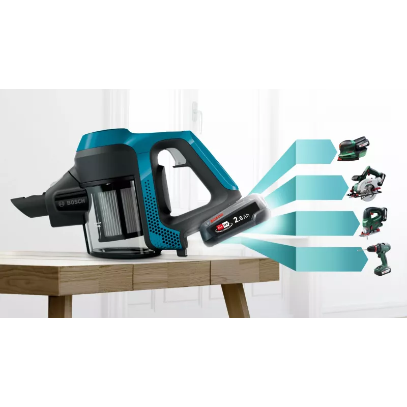 Bosch Serie 6 BBS611LAG pulkpuhastaja/elektriline luud 2-ühes pulkpuhastaja Aku Kuiv Tolmukotita 0,3 l Sinine 2,5 Ah