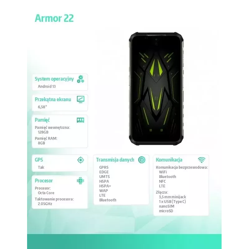 Nutitelefon UleFone Armor 22 6,58 tolli 8/256GB Roheline