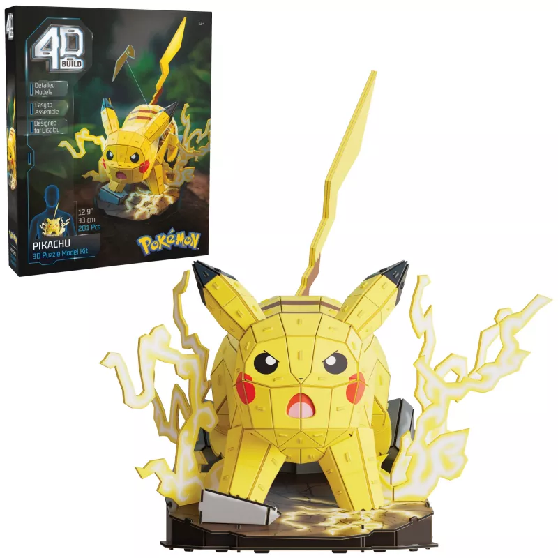 4D Build, Pokémon Pikachu 3D mudelikomplekt, Pokémon figuur, Kanto esimeste partnerite kollektsioon, lauakaunistus, 201 tk, vanusele 12+