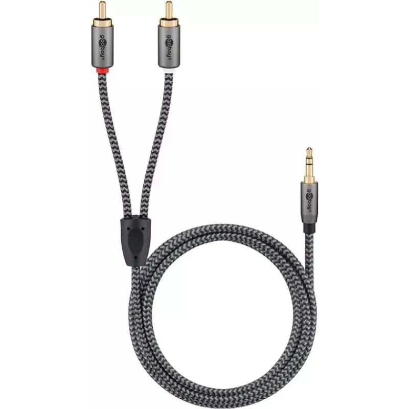 Audio kaabel Goobay 65285 3.5mm male to 2×RCA male, 1 m, copper, gold-plated contacts, magnetically shielded (Must/silver)