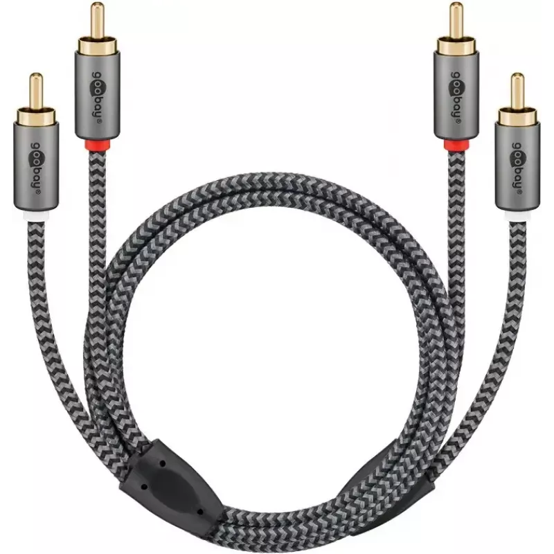 Audiokaabel WENTRONIC Goobay 65292 — 2×RCA isane - 2×RCA isane, 1 m, vask, kullatud, magnetiliselt varjestatud