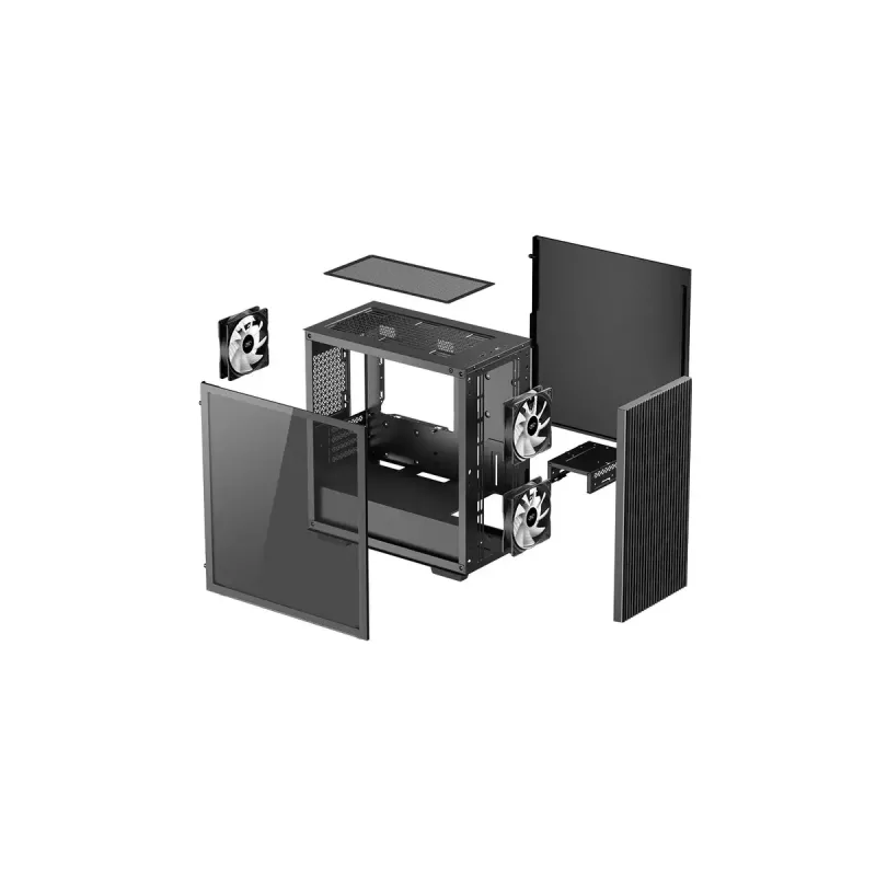 PC-korpus DeepCool MATREXX 40 3FS Micro Tower — Micro ATX/Mini-ITX, karastatud klaas, toetab 3x140/2x120 ventilaatorit, GPU kuni 320 mm, 2x3,5-tolline + 2x2,5-tolline, must