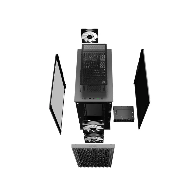 PC-korpus DeepCool MATREXX 40 3FS Micro Tower — Micro ATX/Mini-ITX, karastatud klaas, toetab 3x140/2x120 ventilaatorit, GPU kuni 320 mm, 2x3,5-tolline + 2x2,5-tolline, must