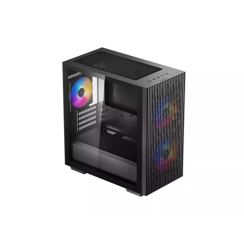 PC-korpus DeepCool MATREXX 40 3FS Micro Tower — Micro ATX/Mini-ITX, karastatud klaas, toetab 3x140/2x120 ventilaatorit, GPU kuni 320 mm, 2x3,5-tolline + 2x2,5-tolline, must