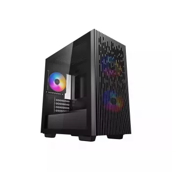 PC-korpus DeepCool MATREXX 40 3FS Micro Tower — Micro ATX/Mini-ITX, karastatud klaas, toetab 3x140/2x120 ventilaatorit, GPU kuni 320 mm, 2x3,5-tolline + 2x2,5-tolline, must