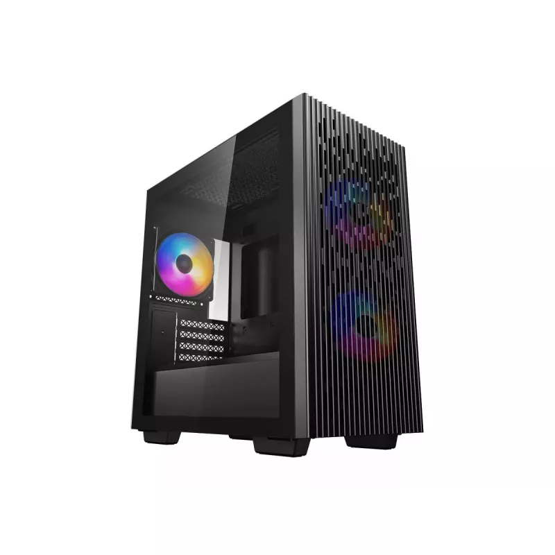 PC-korpus DeepCool MATREXX 40 3FS Micro Tower — Micro ATX/Mini-ITX, karastatud klaas, toetab 3x140/2x120 ventilaatorit, GPU kuni 320 mm, 2x3,5-tolline + 2x2,5-tolline, must