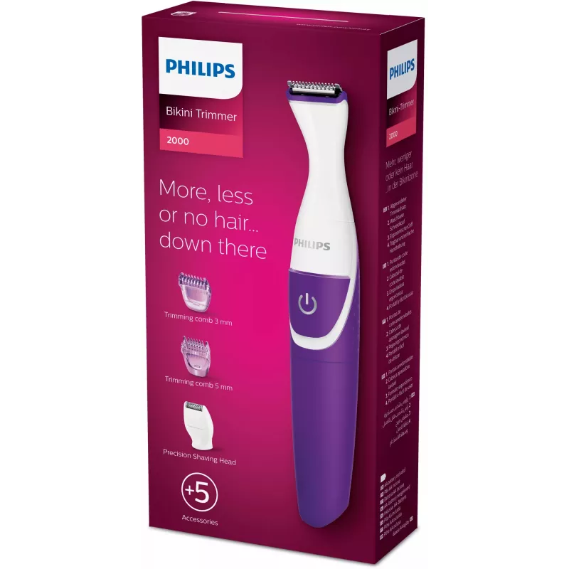 Bikiinitsooni trimmer Philips Essential BRT383/15, 3 pikkuseastet, AA-patarei, 120 min tööaega, valge/lilla