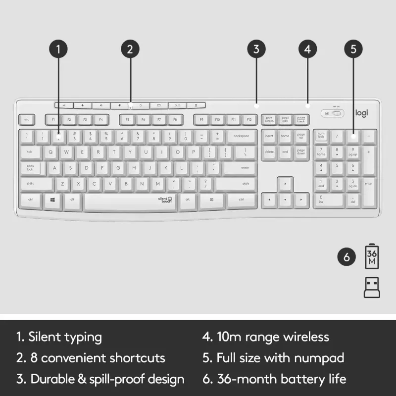 Juhtmeta klaviatuuri ja hiire komplekt Logitech MK295 Silent