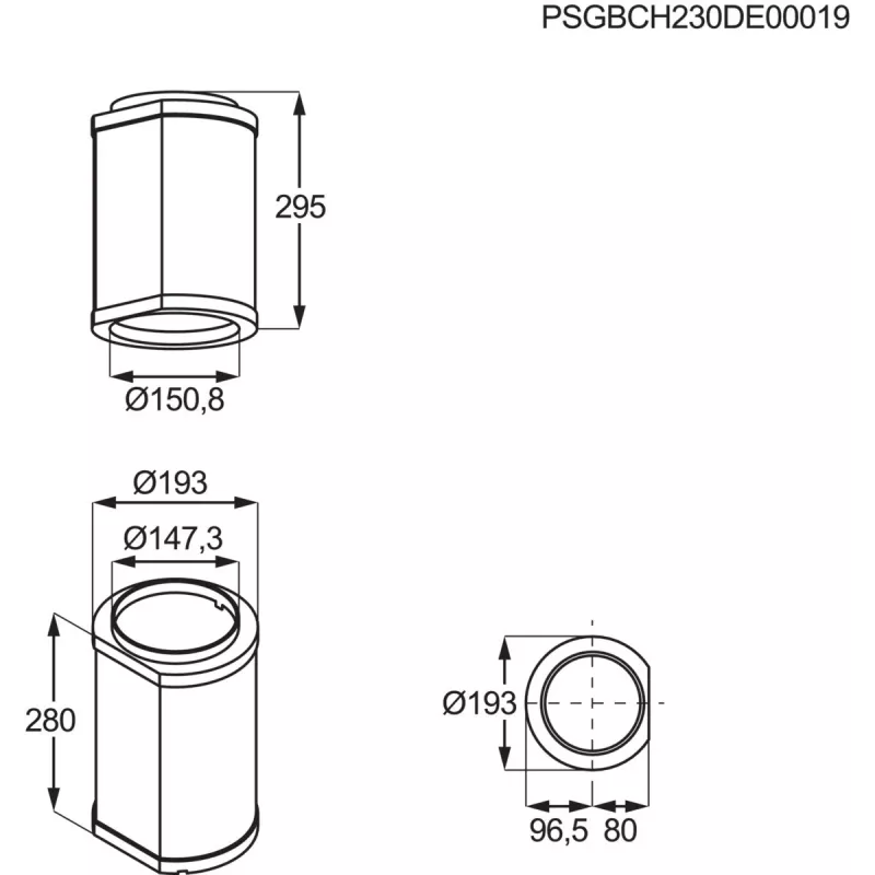 Pliidikubu pikendustoru Electrolux M8CKSL28 must roostevaba teras, Ø193 mm × K295 mm