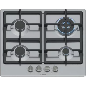 Sisseehitatud gaasipliit Bosch Serie 4 PGH6B5K90, 4-tsooniline roostevaba teras, 60 cm, pöördnupud, wok-põleti