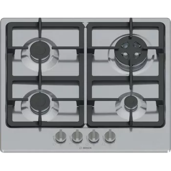 Sisseehitatud gaasipliit Bosch Serie 4 PGH6B5K90, 4-tsooniline roostevaba teras, 60 cm, pöördnupud, wok-põleti