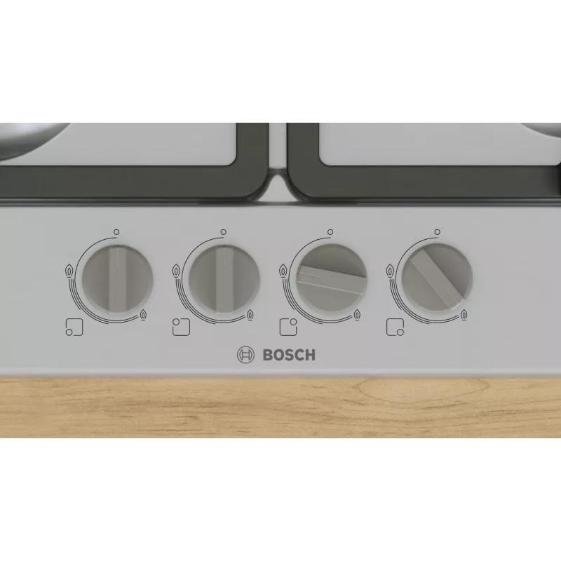 Sisseehitatud gaasipliit Bosch Serie 4 PGH6B5K90, 4-tsooniline roostevaba teras, 60 cm, pöördnupud, wok-põleti
