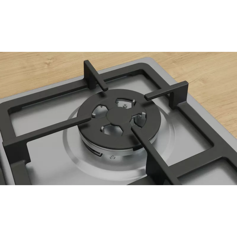 Sisseehitatud gaasipliit Bosch Serie 4 PGH6B5K90, 4-tsooniline roostevaba teras, 60 cm, pöördnupud, wok-põleti