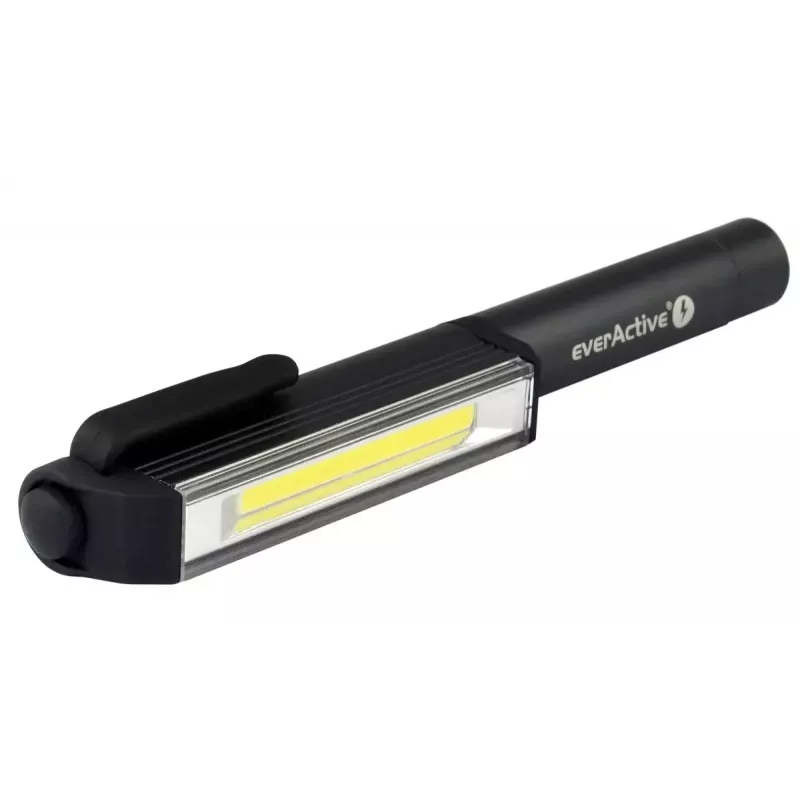 Klambriga taskulamp everActive WL200, 3 W 200 lm, alumiiniumkorpus, IPX4, 3×AAA, pikkus 161,7 mm, must
