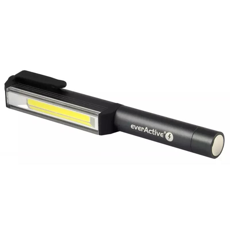 Klambriga taskulamp everActive WL200, 3 W 200 lm, alumiiniumkorpus, IPX4, 3×AAA, pikkus 161,7 mm, must
