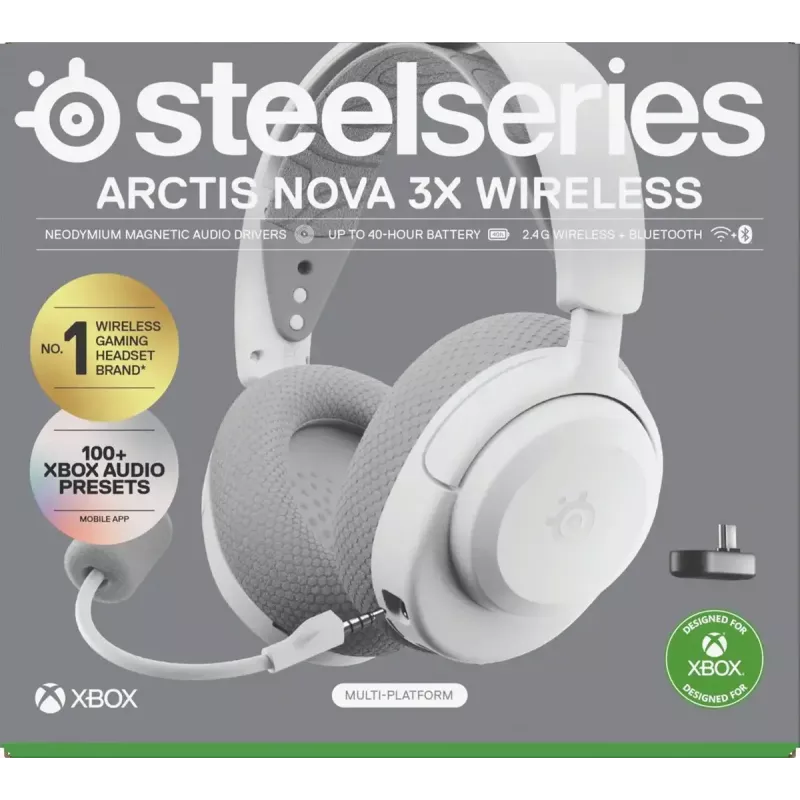 Kõrvaklapid STEELSERIES Arctis Nova 3X Wireless — binauraalsed üle-kõrva kõrvaklapid, Bluetooth 5.3, 2,4 GHz RF, 40 h aku, USB-C