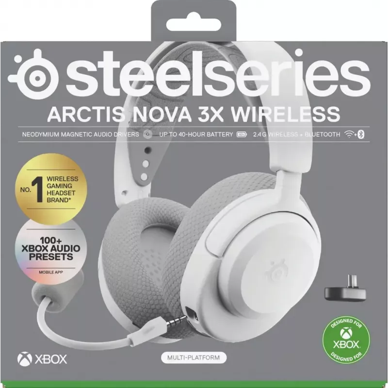 Kõrvaklapid STEELSERIES Arctis Nova 3X Wireless — binauraalsed üle-kõrva kõrvaklapid, Bluetooth 5.3, 2,4 GHz RF, 40 h aku, USB-C