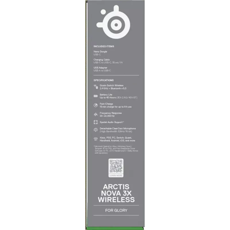 Kõrvaklapid STEELSERIES Arctis Nova 3X Wireless — binauraalsed üle-kõrva kõrvaklapid, Bluetooth 5.3, 2,4 GHz RF, 40 h aku, USB-C