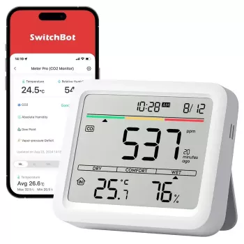 CO2 monitor Switchbot Meter Pro — CO2, temperatuuri ja niiskuse mõõtmine, LCD, patarei (AA), ABS korpus, 5 V, temperatuurivahemik -20–80°C