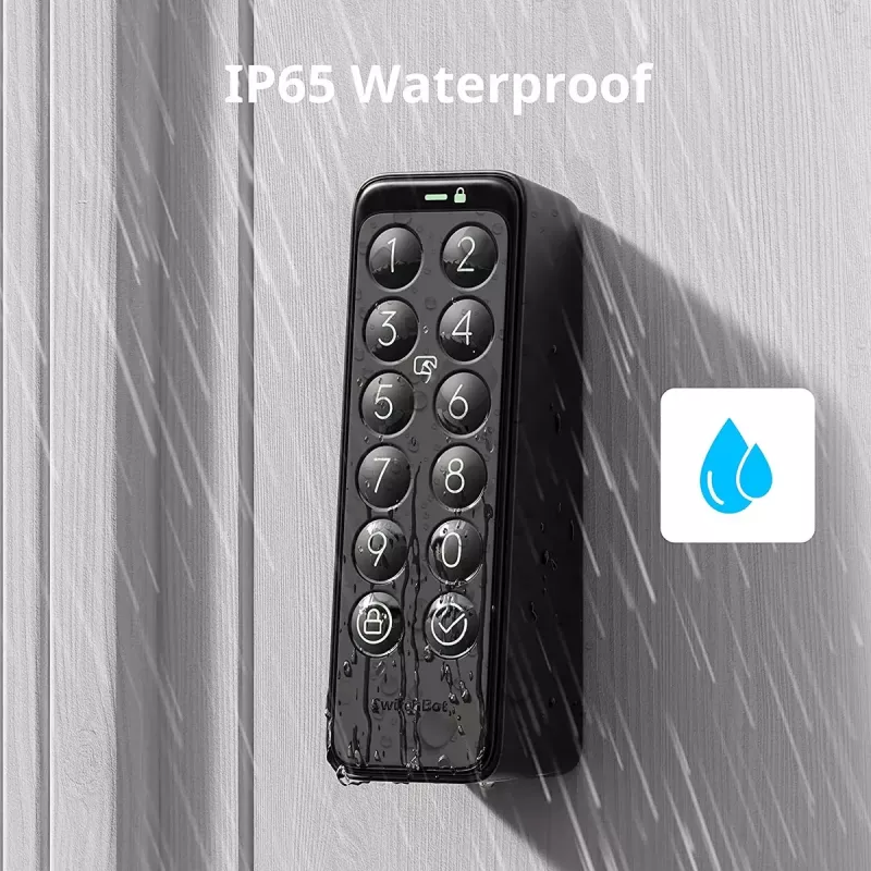 Nutikas ukselukk SwitchBot Keypad Touch — koodi- ja sõrmejäljejuurdepääs, must, CR123A patareid, juhtmevaba, 38×36×112 mm