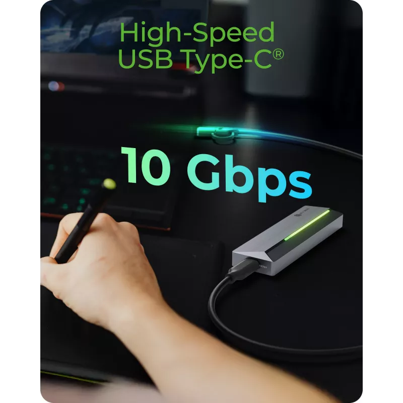 ICY BOX M.2 SATA/NVMe SSD korpus koos USB 3.2 Gen 2 USB-C ja RGB valgustusega