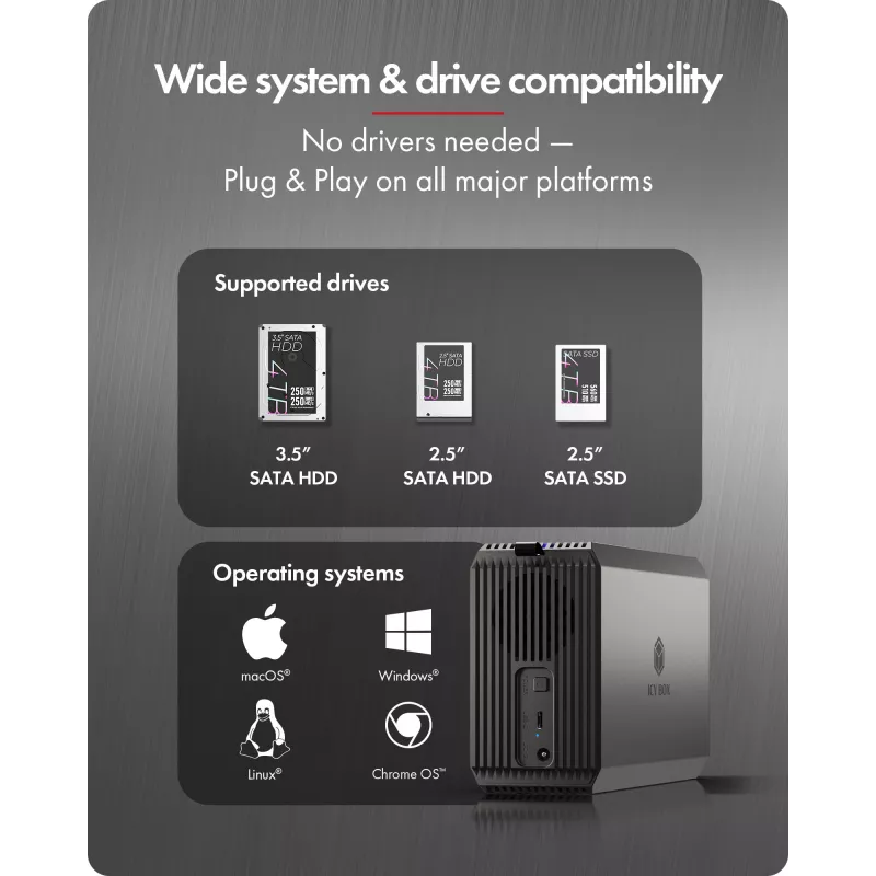 ICY BOX IB-RD3720-CU3 HDD/SSD korpus Must 2,5/3,5 tolli