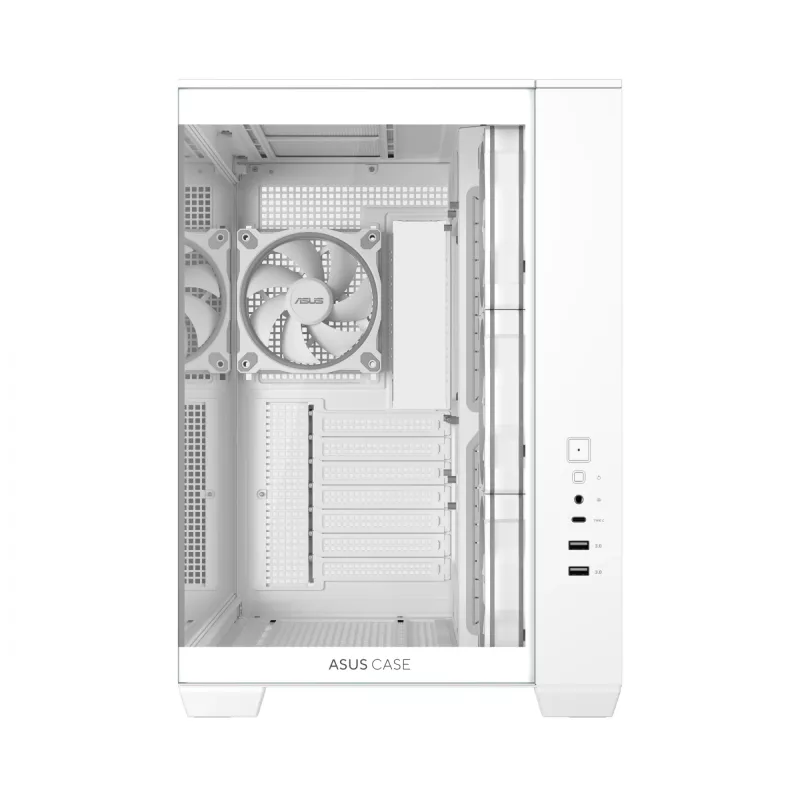 PC-korpus ASUS A32 PLUS/WT/TG/ARGB Mid Tower, valge, ATX, karastatud klaas, ARGB, USB-C, toetab kuni 420 mm GPU-d