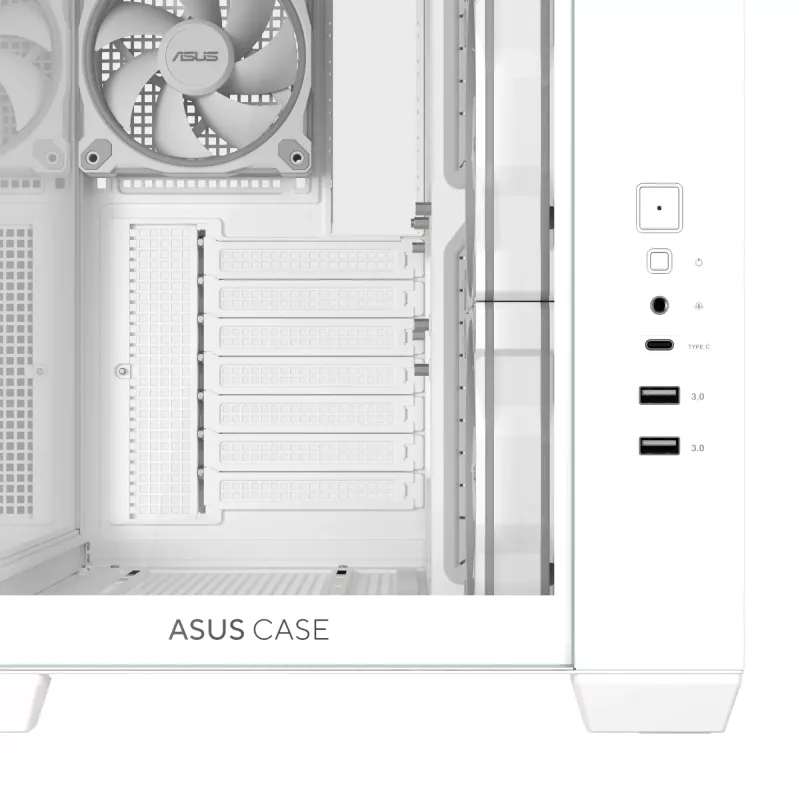 PC-korpus ASUS A32 PLUS/WT/TG/ARGB Mid Tower, valge, ATX, karastatud klaas, ARGB, USB-C, toetab kuni 420 mm GPU-d
