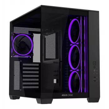 PC korpus ASUS A32 PLUS ATX, must — karastatud klaas, RGB ventilaatorid, USB-C, toetab ATX/Micro-ATX/Mini-ITX