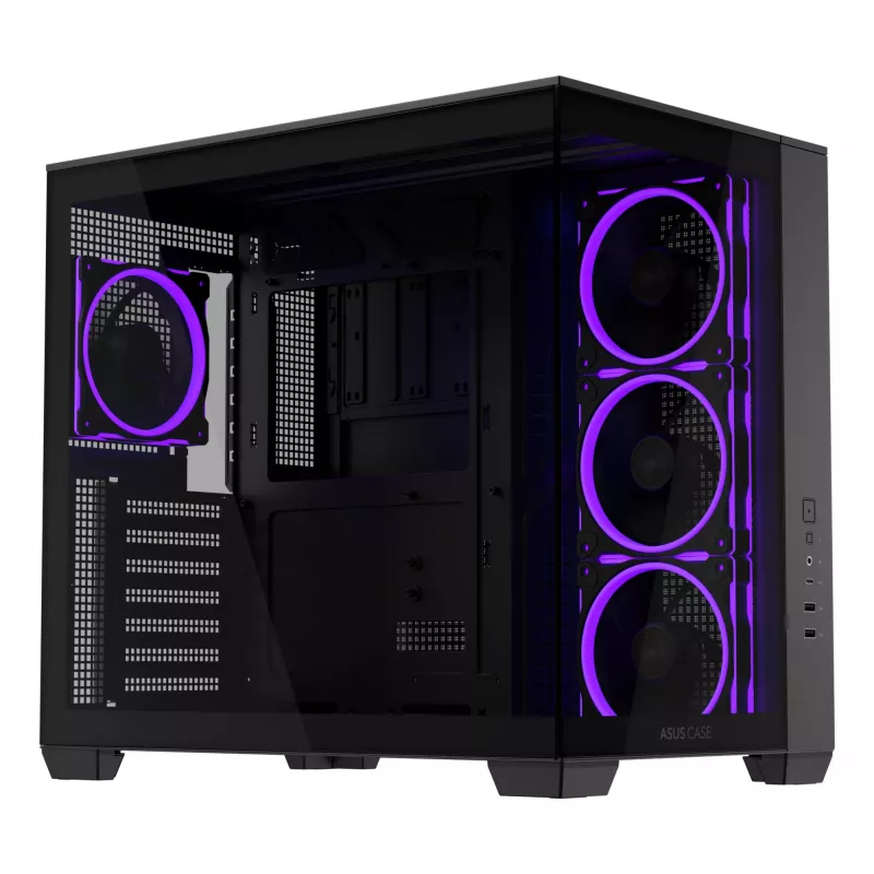 PC korpus ASUS A32 PLUS ATX, must — karastatud klaas, RGB ventilaatorid, USB-C, toetab ATX/Micro-ATX/Mini-ITX