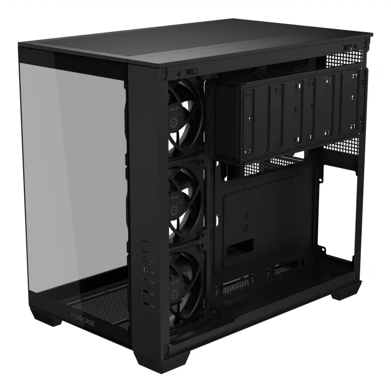 PC korpus ASUS A32 PLUS ATX, must — karastatud klaas, RGB ventilaatorid, USB-C, toetab ATX/Micro-ATX/Mini-ITX