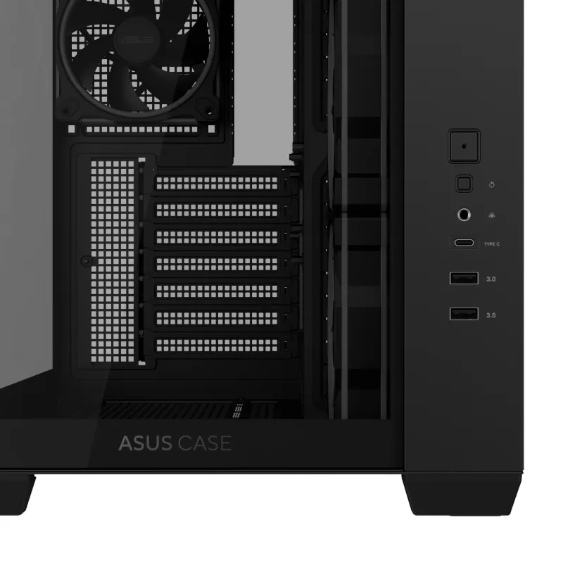 PC korpus ASUS A32 PLUS ATX, must — karastatud klaas, RGB ventilaatorid, USB-C, toetab ATX/Micro-ATX/Mini-ITX