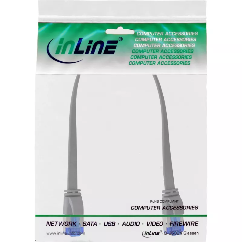 InLine lame patch-kaabel, U/FTP, Cat.6A, TPE halogeenivaba, hall, 0,25 m