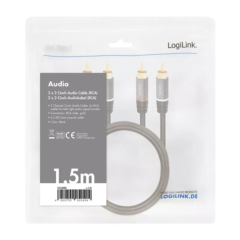 LogiLink CA1203 helikaabel 1,5 m 2xRCA must