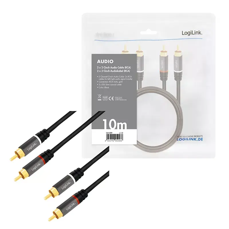 Audio kaabel LogiLink CA1209 10m 2xRCA Must