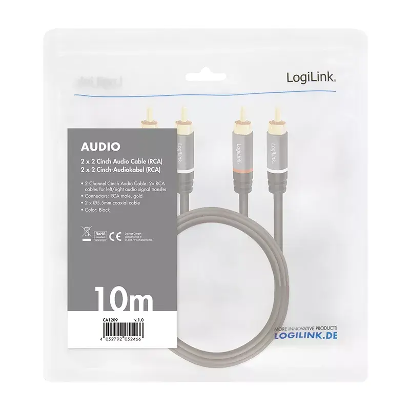 Audio kaabel LogiLink CA1209 10m 2xRCA Must