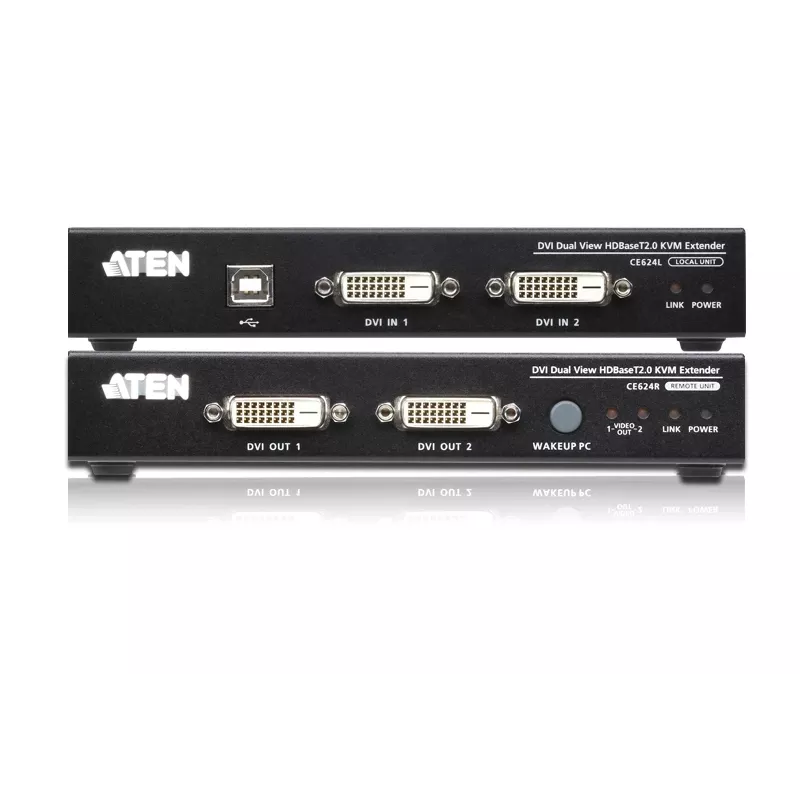 ATEN USB 2.0 DVI Dual View HDBaseT 2.0 KVM-pikendaja heli ja RS232-ga (150 m)