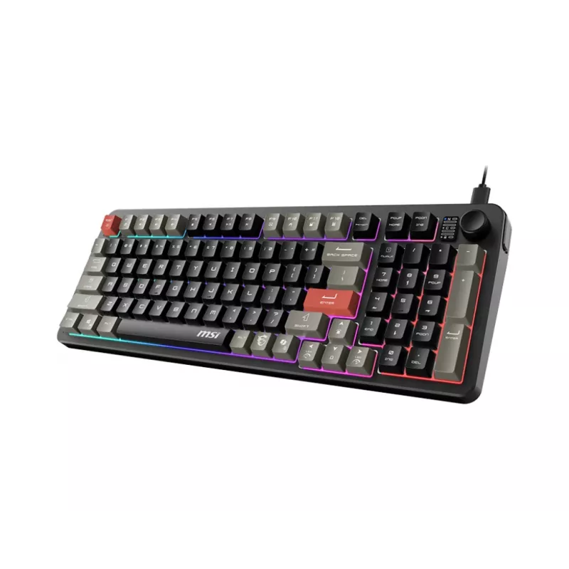Klaviatuur MSI Forge GK110 — Täissuuruses (100%), USB-juhtmega, QWERTY USA inglise, membraan, RGB-taustvalgustus, 97 klahvi, must