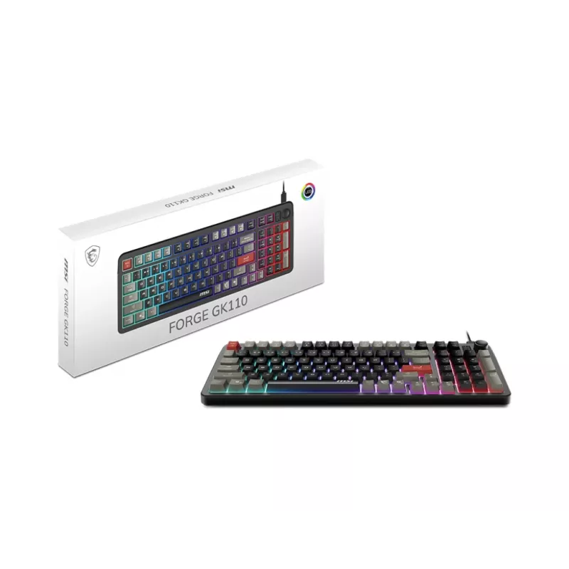 Klaviatuur MSI Forge GK110 — Täissuuruses (100%), USB-juhtmega, QWERTY USA inglise, membraan, RGB-taustvalgustus, 97 klahvi, must